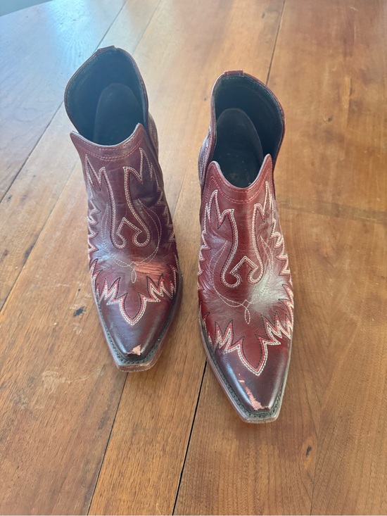 Ariat Shoes - Ariat Red Burgundy Western Ankle Boots with White Stitching